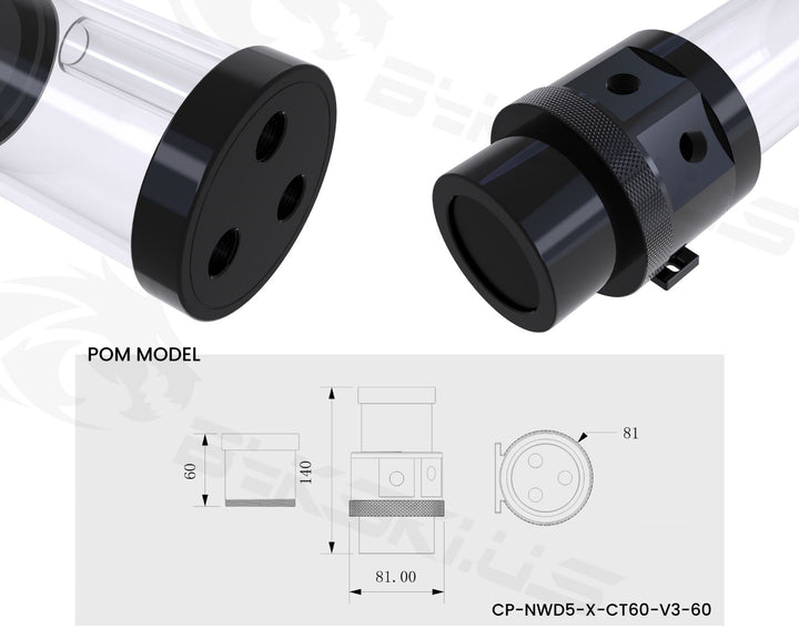 Bykski Complete D5 Pump / 60mm PMMA Reservoir Combo, Armored / POM - Black - Integrated 5V Addressable RGB (CP-NWD5-X-CT60-V3-BK)