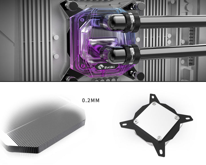 Bykski CPU-XPR-B-I-V2 High-Efficiency CPU Water Cooling Block - Featuring High Flow Optimized 0.2mm Fins - Geometric Design - for Intel LGA 1200/1700 - 115x - 2011/2066 - Black