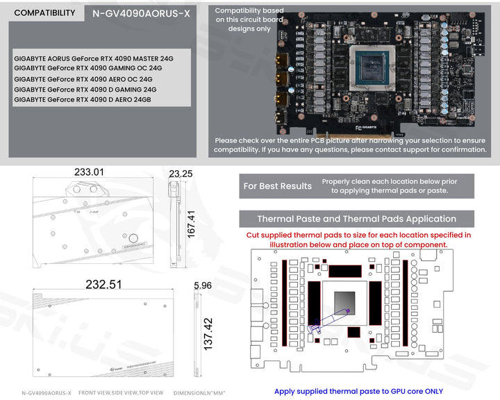 Bykski Full Coverage GPU Water Block and Backplate for Gigabyte AORUS GeForce RTX 4090 Master 24G (N-GV4090AORUS-X)