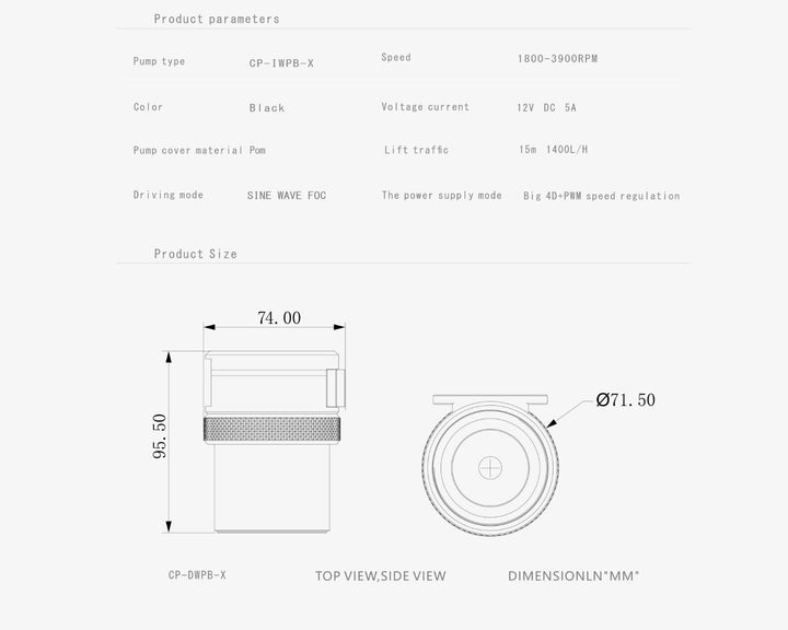 Bykski CP-DWPB-X High-Performance Industrial Grade PWM Water Pump - 1400L/H Flow Rate For Custom Watercooling Cooling Systems (CP-DWPB-X)