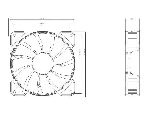 Bykski 120mm x 25mm 5V A-RGB(RBW) LED High Pressure Fan Packs - 1500 RPM / 64.8 CFM - 2 Pack w/ Controller (B-RBW-FN-V2) - 4 Pack