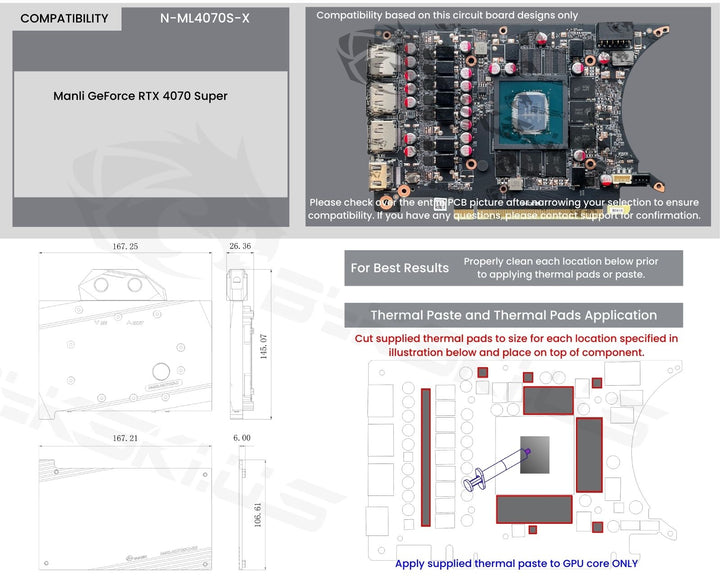 Bykski Full Coverage GPU Water Block and Backplate For Manli GeForce RTX 4070 Super (SELECT MODELS ONLY) (N-ML4070S-X)