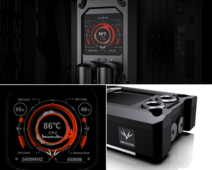 Granzon GAMSC CPU Water Cooling Block w/ Temp Digital Display - Black (AMD AM5 / AM4 / Ryzen 3/5/7/9)