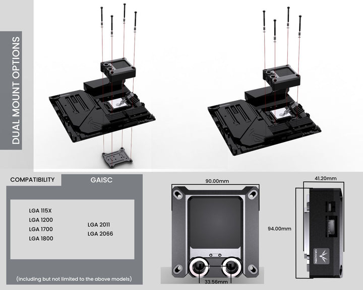 Granzon GAISC CPU Water Cooling Block w/ Temp Digital Display - Black (For Intel LGA 115x/1200/1700/1800/20xx)