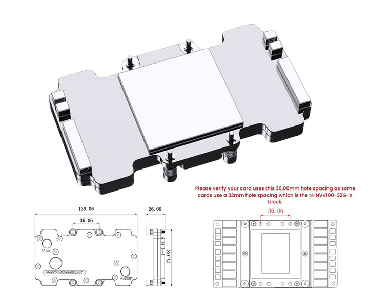 Bykski Full Coverage GPU Water Block for NVIDIA TESLA V100 NVLink | 36.06mm Mount Spacing (N-NVV100-NVLink-X)