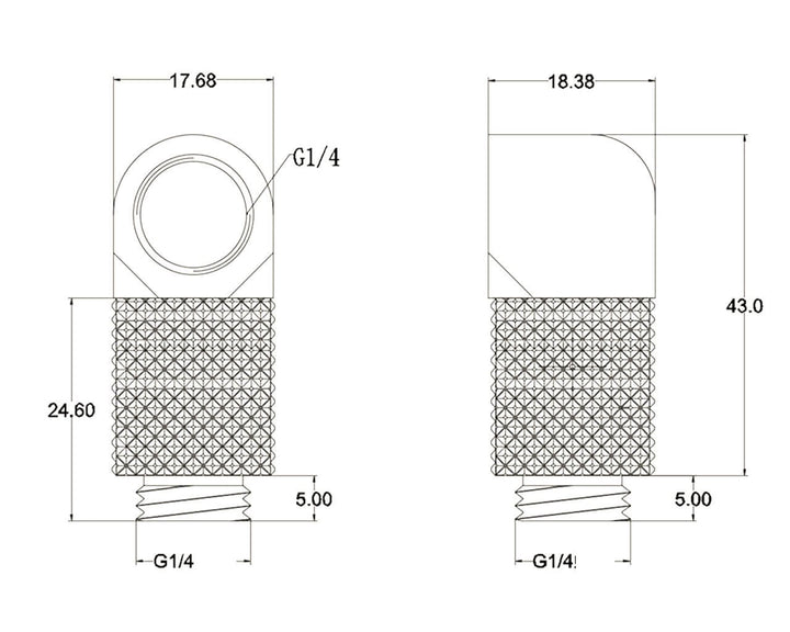 Bykski G 1/4in. Male to Female 90 Degree Rotary 20mm Extension Elbow Fitting (B-RD90-EXJ20) - Silver