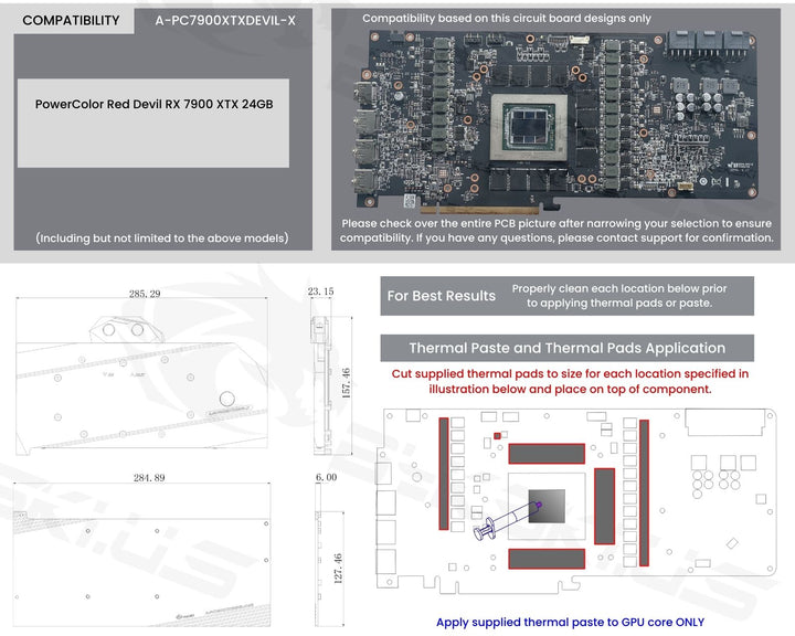 Bykski Full Coverage GPU Water Block and Backplate For PowerColor Red Devil RX 7900 XTX 24GB (A-PC7900XTXDEVIL-X)