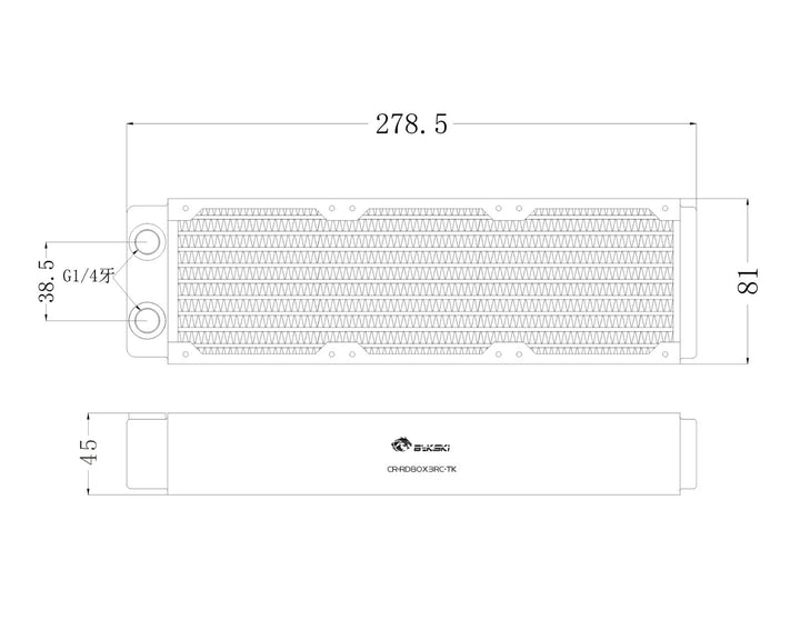 Bykski 80mm x 45mm RC Series Radiator, 80mm x 3, Triple Fan (CR-RD80X3RC-TK)