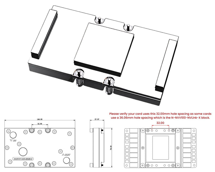 Bykski Full Coverage GPU Water Block for NVIDIA TESLA SXM2 V100 | 32.00mm Mount Spacing (N-NVV100-32G-X)