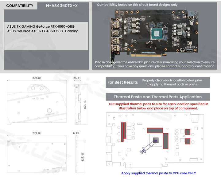 Bykski Full Coverage GPU Water Block and Backplate For ASUS ATS RTX 4060 GAMING / TX Gaming 4060 (N-AS4060TX-X)