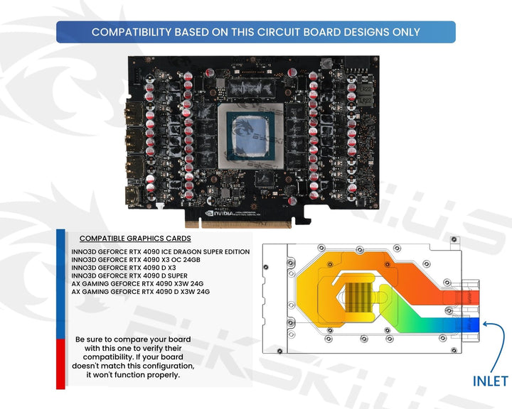 Bykski Durable Metal/POM GPU Water Block and Backplate for INNO3D/ AX GAMING GeForce RTX 4090 X3 (SELECT MODELS ONLY) (N-ICH4090-X-V3) - Continuous Usage